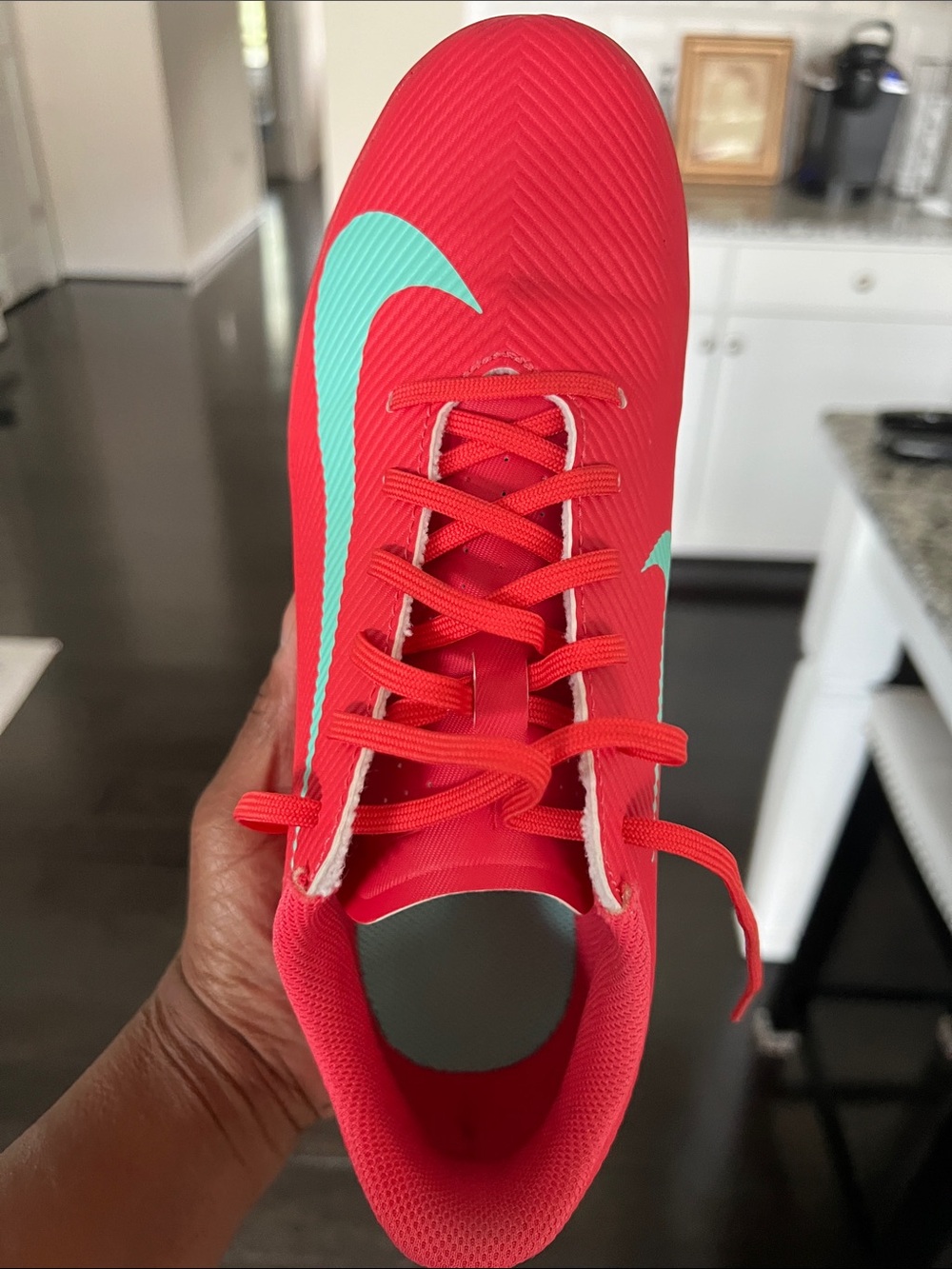 Nike Big Kid’s Red/Pink w Teal Indoor Soccer Cleats — Lightweight Performance